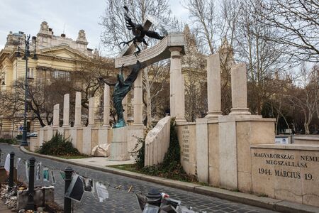Budapest, Hungary - March 07, 2019:  Memorial to the Victims of the German Invasionのeditorial素材