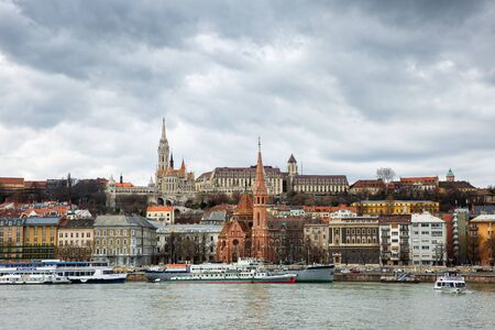 Budapest, Hungary - March 08, 2019: View of Buda side with the Buda Castle, St. Matthias and Fishermen's Bastionのeditorial素材