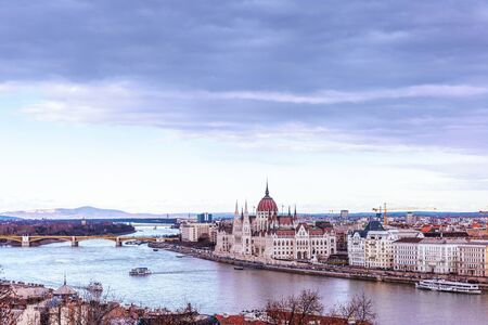 Landscape view of Budapest city  with the Hungarian parliament building at Danube river, Hungary.のeditorial素材
