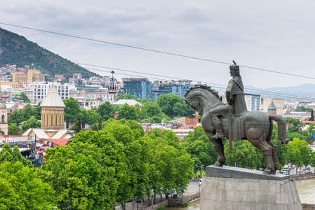 Tbilisi, Georgia - May 22, 2019: Monument of King Vakhtang I Gorgasali in Tbilisiのeditorial素材