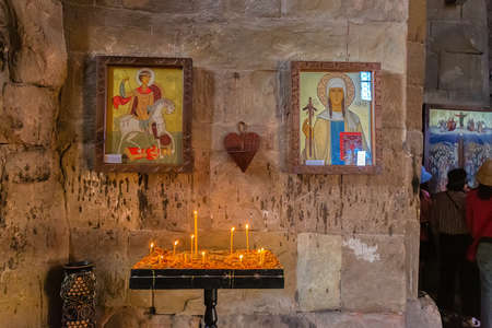 Mtskheta, Georgia - May 27, 2019: Interior of Jvari Monastery. 6-th century Georgian Orthodox...