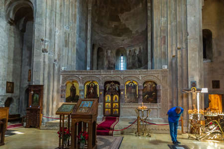 Mtskheta, Georgia - May 27, 2019: Interior of Samtavro Transfiguration Orthodox Church and Monastery in Mtskheta.のeditorial素材