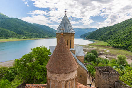 View on Ananuri fortress with Orthodox monastery in Georgia.