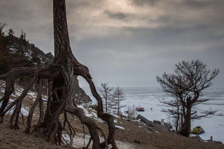 Lake Baikal in winter, Sandy Bay, Siberia, Russiaの写真素材
