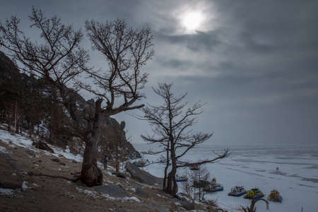 Lake Baikal in winter, Sandy Bay, Siberia, Russiaの写真素材
