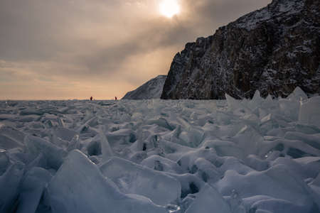 Ice hummocks on Lake Baikal near Olkhon Island on winter day. Siberia, Russiaの写真素材