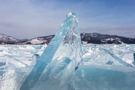 Ice hummocks on Baikal Lake. Transparent blue ice. Siberia,の写真素材