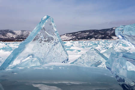 Ice hummocks on Baikal Lake. Transparent blue ice. Siberia,の写真素材