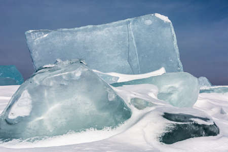 Ice hummocks on Baikal Lake. Transparent blue ice. Siberia,の写真素材