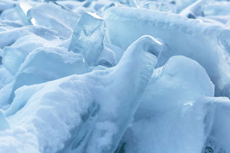 Background of icy snow hummocks, winter, Baikal, Siberiaの写真素材
