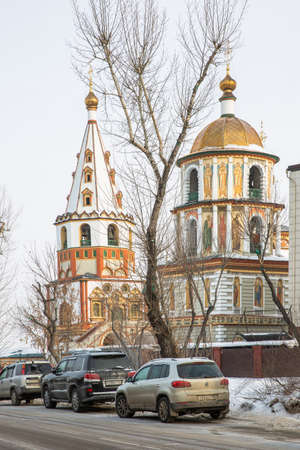 Russia, Irkutsk - February21, 2021: Cathedral of the Epiphany, 1718 year of Foundationのeditorial素材