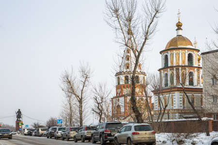 Russia, Irkutsk - February21, 2021: Cathedral of the Epiphany, 1718 year of Foundationのeditorial素材