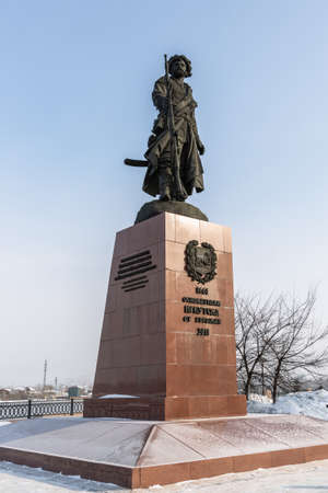 Russia, - February21, 2021: Monument to the Founders of Irkutsk on the banks of the Angara Riverのeditorial素材