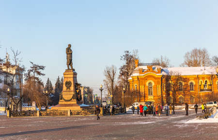 Russia, Irkutsk - February 21, 2021: Monument to Emperor Alexander III in Irkutsk,のeditorial素材