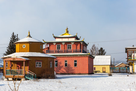 Russia, Irkutsk - February 27, 2021: Ivolginsky Buddhist datsan monastery near Ulan-Ude city in Buryatia, Russia.のeditorial素材