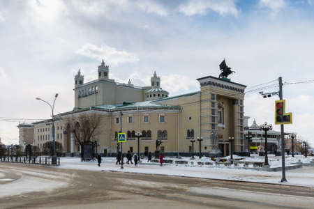 Russia, Ulan-Ude - February 27, 2021: Theater building in the center of Ulan-Udeのeditorial素材