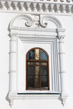 Windows on the facade of Znamensky Monastery (also the Monastery in the Name of the Sign of the Mother of God), 1689 year of Foundation. Irkutsk, Russiaのeditorial素材