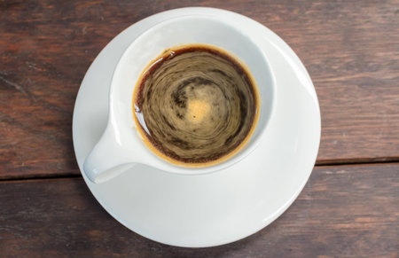 Espresso coffee drink on wood tableの写真素材