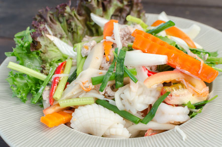 Seafood spicy salad, Thai famous spicy saladの写真素材