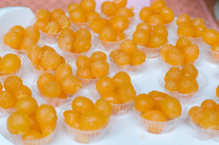 Thong Yod. Close up of Thai dessert, selective focus.の写真素材