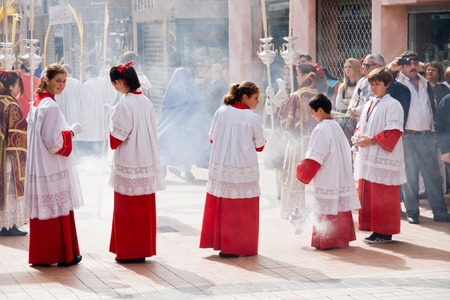 TORREMOLINOS, SPAIN - APRIL 01: traditional processions of Holy Week in the streets on April 01,...