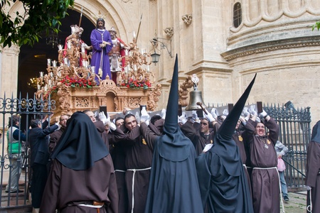 MALAGA, SPAIN - APRIL 01: traditional processions of Holy Week in the Cathedral on April 01, 2012 in...