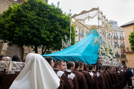 MALAGA, SPAIN - APRIL 01: traditional processions of Holy Week in the Cathedral on April 01, 2012 in...