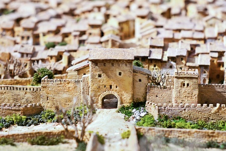 Panoramic view of Xativa, Valencia, Spain. Medieval representation.のeditorial素材