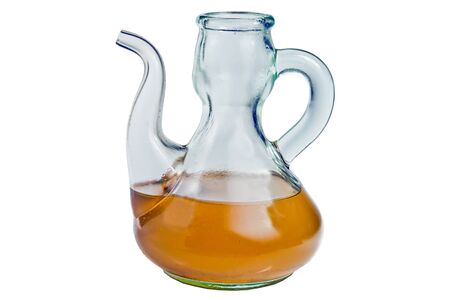 olive oil in glass bottle isolated on white background の写真素材