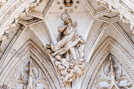 Detail of the main facade in the Cathedral of Toledo, Spainの写真素材