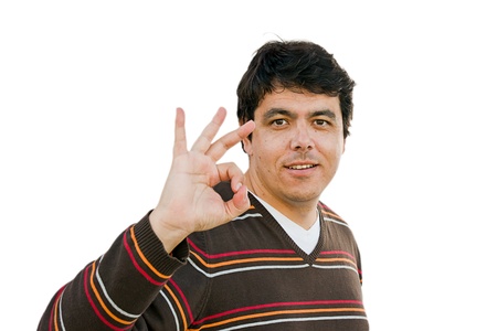 Portrait of a young man makes ok sign