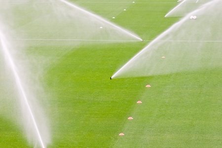 irrigation turf in a stadiumの写真素材