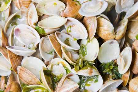 Spanish cuisine. Clams fisherman's style. Almejas a la marinera. の写真素材