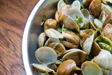 Spanish cuisine. Clams fisherman's style. Almejas a la marinera. の写真素材