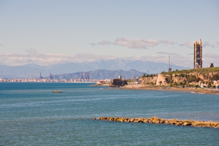Cala del Moral in Malaga, Spain. View of Malaga portの写真素材