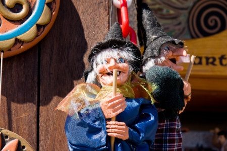 Old Halloween witch with broomstick and hat の写真素材