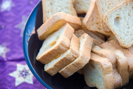 pile of rectangular mini toasts の写真素材