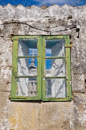 old window in Combarro, Ponetevedra, Galicia, Spainの写真素材