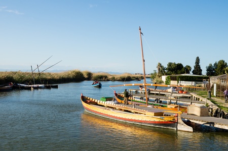 boats in Albufera, Valencia, Spainの写真素材