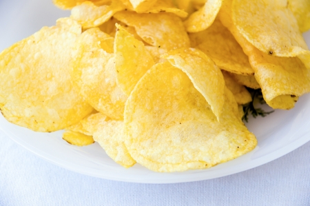 chips on a white plateの写真素材