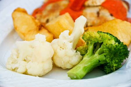 corned beef with potatoes, broccoli and cauliflowerの写真素材