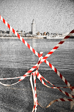 lighthouse (farola) in Malaga, Spain. Broken window.の写真素材