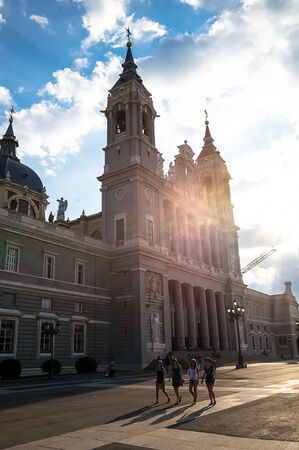  MADRID - SEPTEMBER 08: Almudena Cathedral exterior view on September 08, 2013 in Madrid, Spain. Santa Maria la Real de La Almudena is a neogothic cathedral.のeditorial素材
