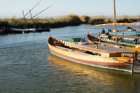 boats in Albufera, Valencia, Spainの写真素材