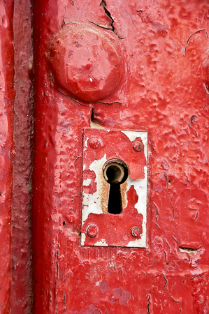 lock in a red doorの写真素材