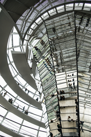 BERLIN, GERMANY - SEPTEMBER 20: View of Reichstag dome on September 20, 2013 in Berlin, Germany. The Reichstag dome is a glass dome constructed on top of the rebuilt Reichstag building.のeditorial素材
