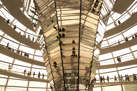 BERLIN, GERMANY - SEPTEMBER 20: View of Reichstag dome on September 20, 2013 in Berlin, Germany. The Reichstag dome is a glass dome constructed on top of the rebuilt Reichstag building.のeditorial素材