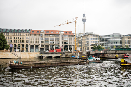 BERLIN, GERMANY - SEPTEMBER 20: Spree river and Tv Tower view on September 20, 2013 in Berlin, Germany. のeditorial素材