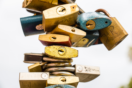 PRAGUE, CZECH REPUBLIC - SEPTEMBER 24: padlocks on fence in Kampa on September 24, 2013 in Prague, Czech Republic. It's a symbol of everlasting love.のeditorial素材