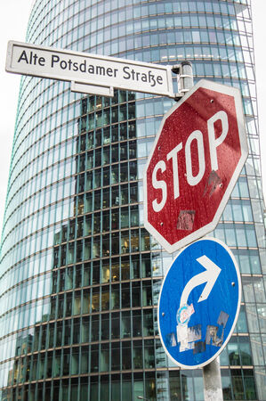 BERLIN, GERMANY - SEPTEMBER 16: View of Potsdamer Platz on September 16, 2013 in Berlin, Germany. It is one of the main public square and traffic intersection in the centre of Berlin.のeditorial素材